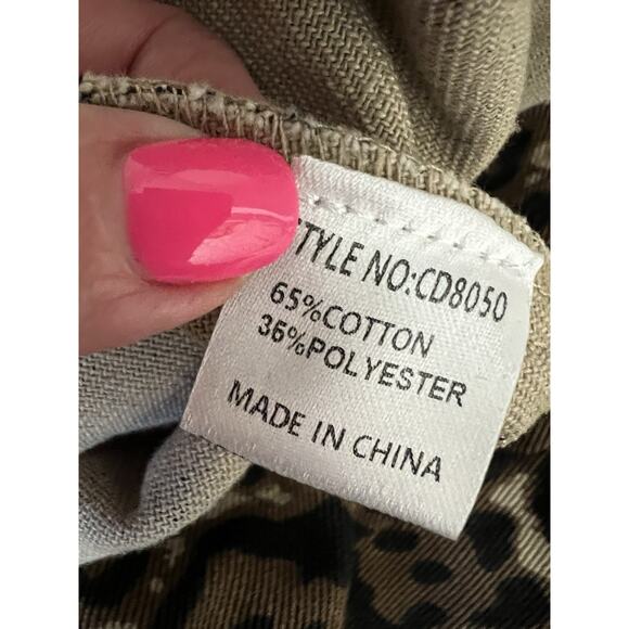 WALKER ROSE Leopard Print Distressed Denim Belted Long Trench Coat - Picture 12 of 13